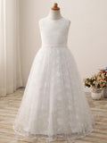 Cotton Ball Gown Flower Girl Dress Jewel Neck First Communion Gown