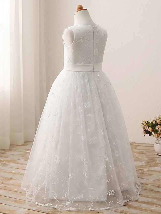 Cotton Ball Gown Flower Girl Dress Jewel Neck First Communion Gown