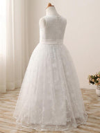 Cotton Ball Gown Flower Girl Dress Jewel Neck First Communion Gown