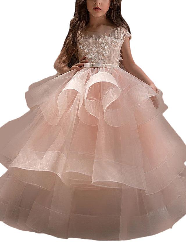 Organza Ball Gown Flower Girl Dress With Lace And Short Sleeves - photo 3