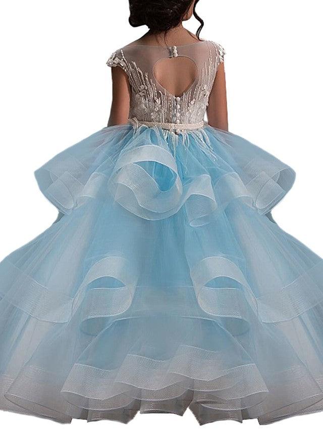 Organza Ball Gown Flower Girl Dress With Lace And Short Sleeves - photo 4