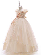 Long Ball Gown Tulle Sleeveless Off the Shoulder Flower Girl Wedding Dress