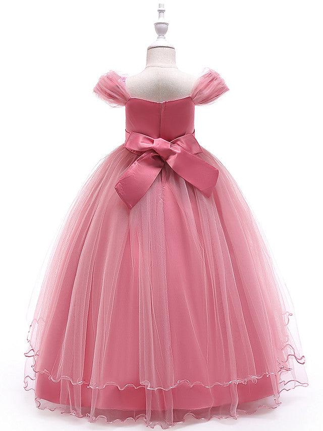 Long Ball Gown Tulle Sleeveless Off the Shoulder Flower Girl Wedding Dress