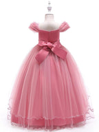 Long Ball Gown Tulle Sleeveless Off the Shoulder Flower Girl Wedding Dress