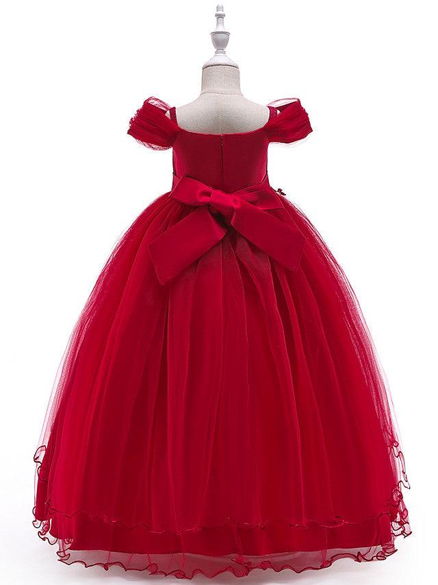 Long Ball Gown Tulle Sleeveless Off the Shoulder Flower Girl Wedding Dress
