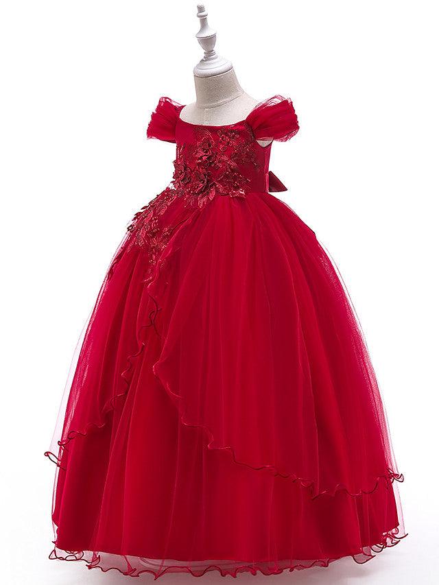 Long Ball Gown Tulle Sleeveless Off the Shoulder Flower Girl Wedding Dress
