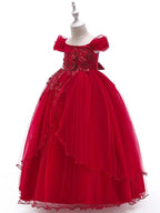 Long Ball Gown Tulle Sleeveless Off the Shoulder Flower Girl Wedding Dress
