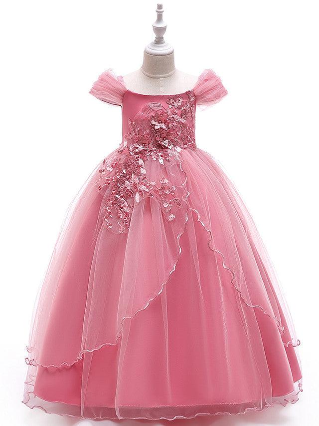 Long Ball Gown Tulle Sleeveless Off the Shoulder Flower Girl Wedding Dress - photo 4