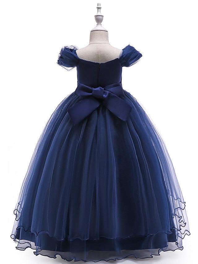 Long Ball Gown Tulle Sleeveless Off the Shoulder Flower Girl Wedding Dress - photo 6