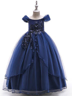 Long Ball Gown Tulle Sleeveless Off the Shoulder Flower Girl Wedding Dress