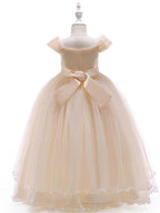 Long Ball Gown Tulle Sleeveless Off the Shoulder Flower Girl Wedding Dress