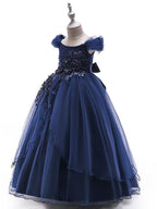 Long Ball Gown Tulle Sleeveless Off the Shoulder Flower Girl Wedding Dress