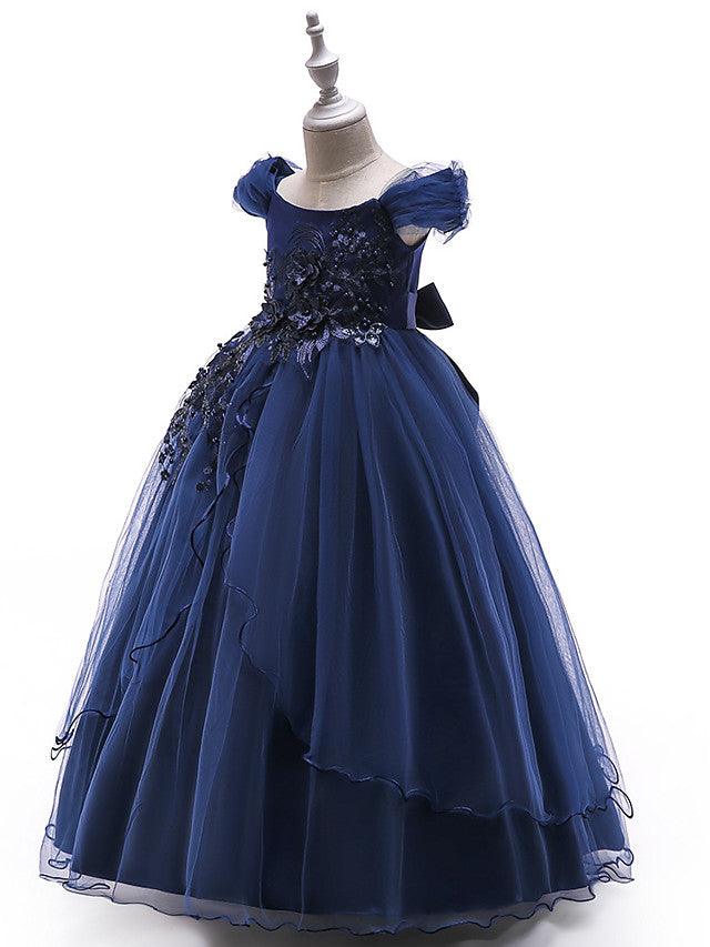 Long Ball Gown Tulle Sleeveless Off the Shoulder Flower Girl Wedding Dress