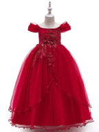 Long Ball Gown Tulle Sleeveless Off the Shoulder Flower Girl Wedding Dress