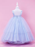 Plus Size Tulle Stretch Satin Ball Gown Sleeveless Wedding Flower Girl Dress