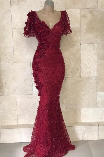 Vestido de noche largo burdeos con mangas