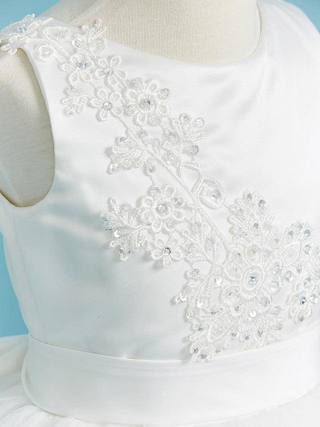 Long Lace Flower Girl Ball Gown Dress With Beading And Tulle