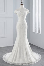 Langes Meerjungfrau-Brautkleid mit schulterfreiem Schnitt und Spitze