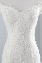 Langes Meerjungfrau-Brautkleid mit schulterfreiem Schnitt und Spitze