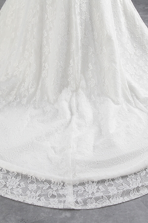 Langes Meerjungfrau-Brautkleid mit schulterfreiem Schnitt und Spitze
