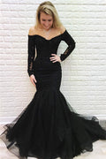 Long Mermaid Off-the-shoulder Lace Formal Prom Dress with Sleeves