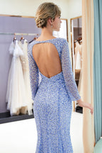 Lange Meerjungfrau Pailletten Abendkleider mit Ärmeln