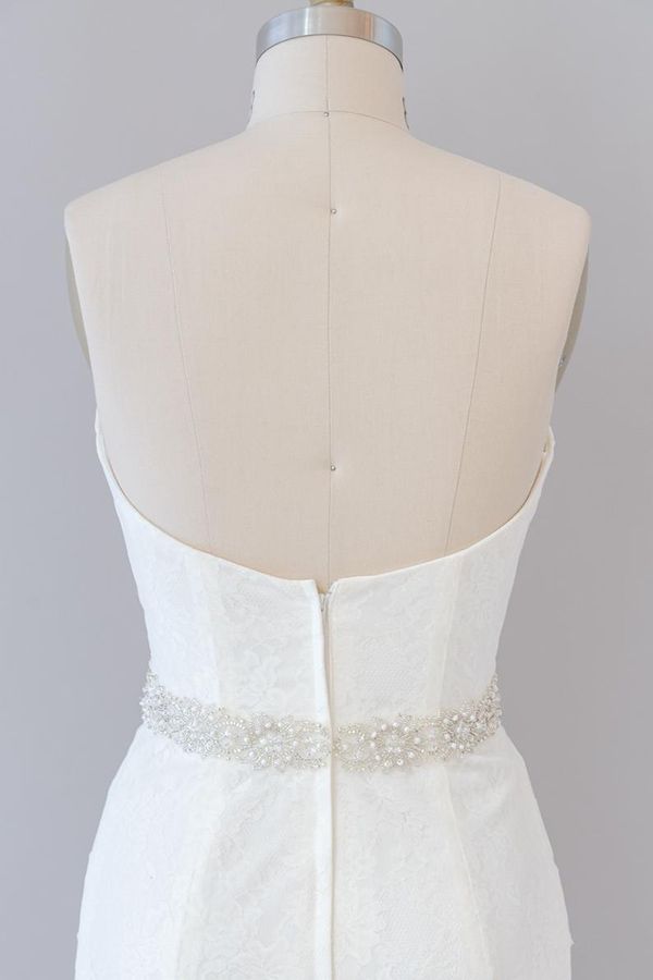 Langes trägerloses Meerjungfrau-Brautkleid aus Tüllspitze