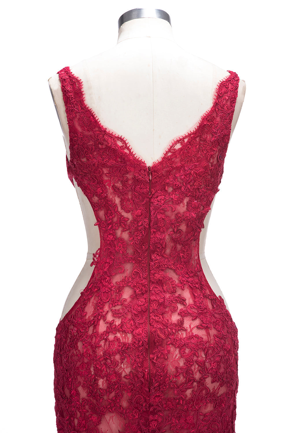 Abiti da sera lunghi a sirena con scollo a V e applicazioni di pizzo con spacco