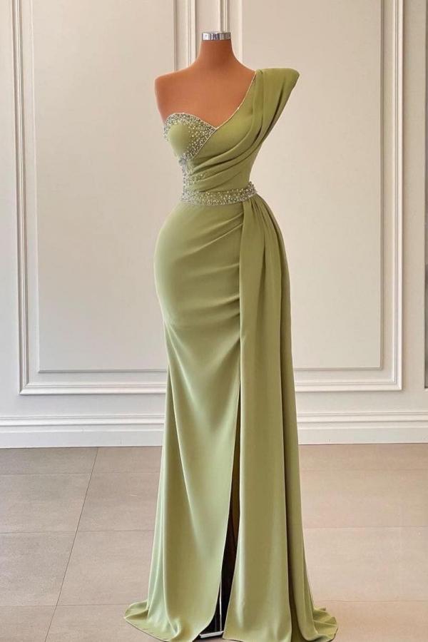 Long One Shoulder Mermaid Prom Dress With Ruffles