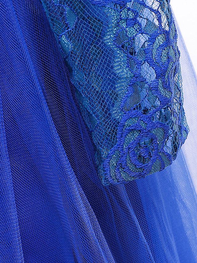 Girls Long Sleeve Lace Beading Flower Girl Dress With Jewel Neck For Party