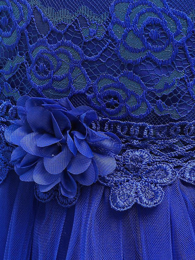 Girls Long Sleeve Lace Beading Flower Girl Dress With Jewel Neck For Party