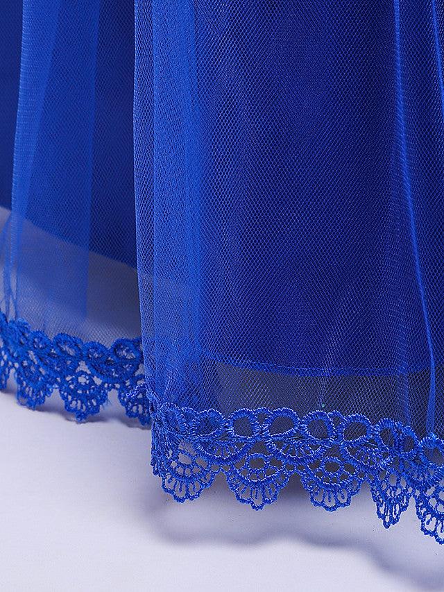 Girls Long Sleeve Lace Beading Flower Girl Dress With Jewel Neck For Party