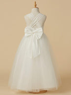 Long Princess Lace Halter Sleeveless Flower Girl Wedding Dress