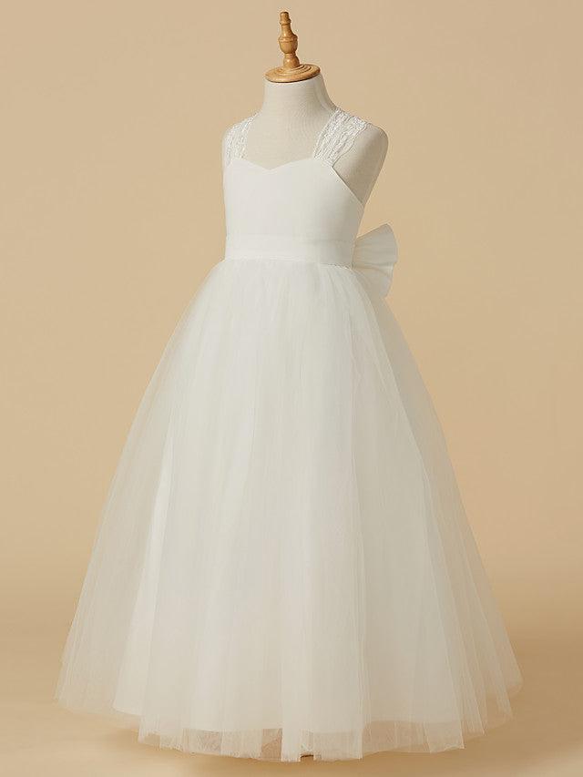 Long Princess Lace Halter Sleeveless Flower Girl Wedding Dress