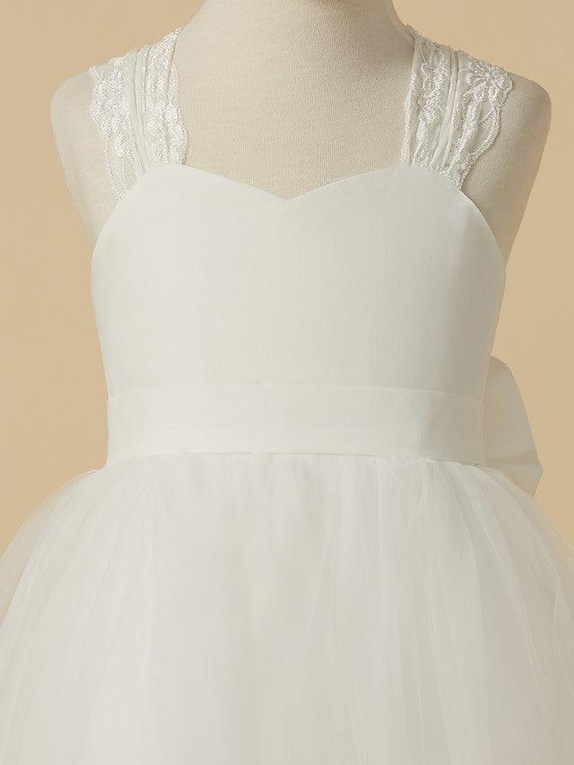 Long Princess Lace Halter Sleeveless Flower Girl Wedding Dress