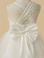 Long Princess Lace Halter Sleeveless Flower Girl Wedding Dress