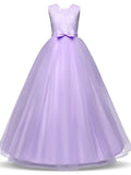 Floor Length Sleeveless Lace Tulle Jewel Neck Pageant Dress For Girls
