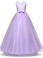 Floor Length Sleeveless Lace Tulle Jewel Neck Pageant Dress For Girls