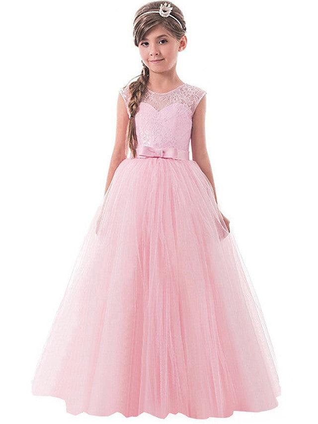 Floor Length Sleeveless Lace Tulle Jewel Neck Pageant Dress For Girls - photo 2