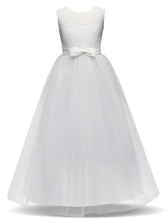 Floor Length Sleeveless Lace Tulle Jewel Neck Pageant Dress For Girls - photo 6