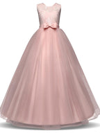 Floor Length Sleeveless Lace Tulle Jewel Neck Pageant Dress For Girls