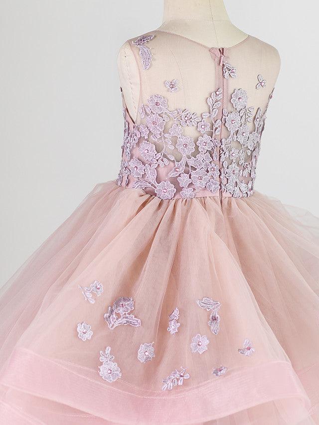 Floor Length Lace Sleeveless Jewel Neck Beaded Flower Girl Dress