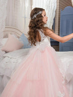Elegant Lace Tulle Sleeveless Jewel Neck Flower Girl Pageant Dress
