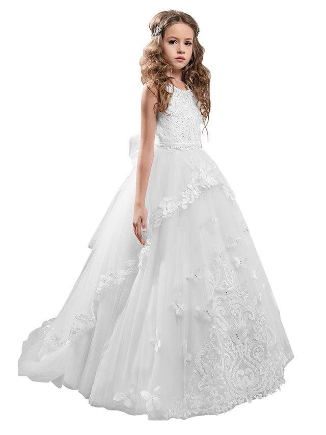 Elegant Lace Tulle Sleeveless Jewel Neck Flower Girl Pageant Dress - photo 3