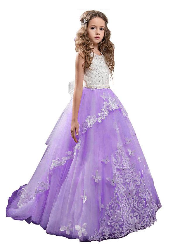 Elegant Lace Tulle Sleeveless Jewel Neck Flower Girl Pageant Dress - photo 4