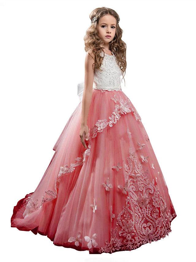 Elegant Lace Tulle Sleeveless Jewel Neck Flower Girl Pageant Dress