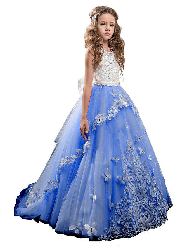 Elegant Lace Tulle Sleeveless Jewel Neck Flower Girl Pageant Dress