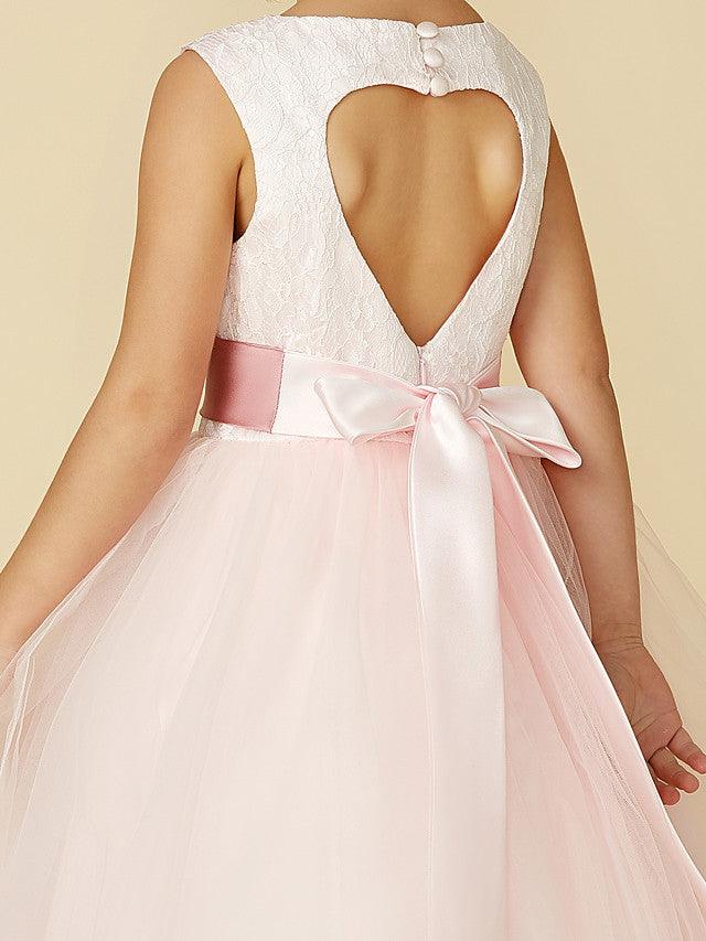 Long Backless Lace Flower Girl Dress For Wedding Pageant