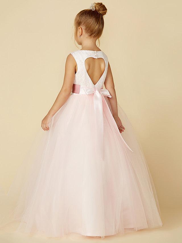 Long Backless Lace Flower Girl Dress For Wedding Pageant