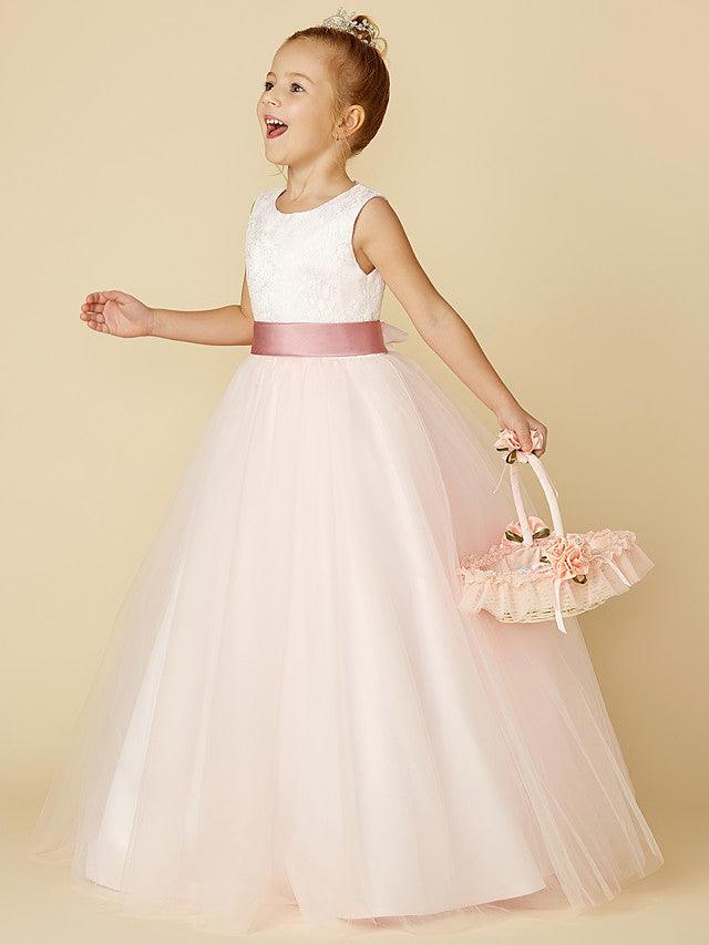 Long Backless Lace Flower Girl Dress For Wedding Pageant